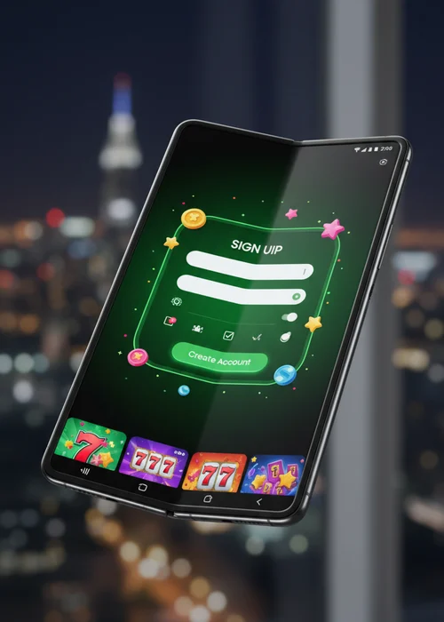 AMO Casino registration form on a mobile device showing the two-step signup process with AUD currency selection